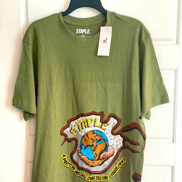 Staple Other - Jeff StapleT Shirt;Med;super Stretch (NWT); Olive, yellow, brownish orange, blue